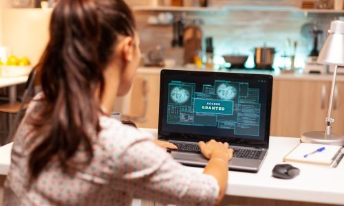 Hacker woman launching a cyberattack